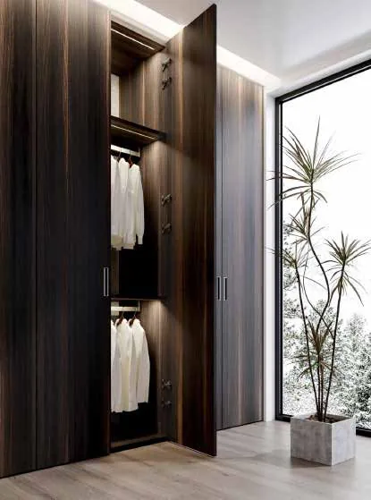 Dark timber wardrobe detail